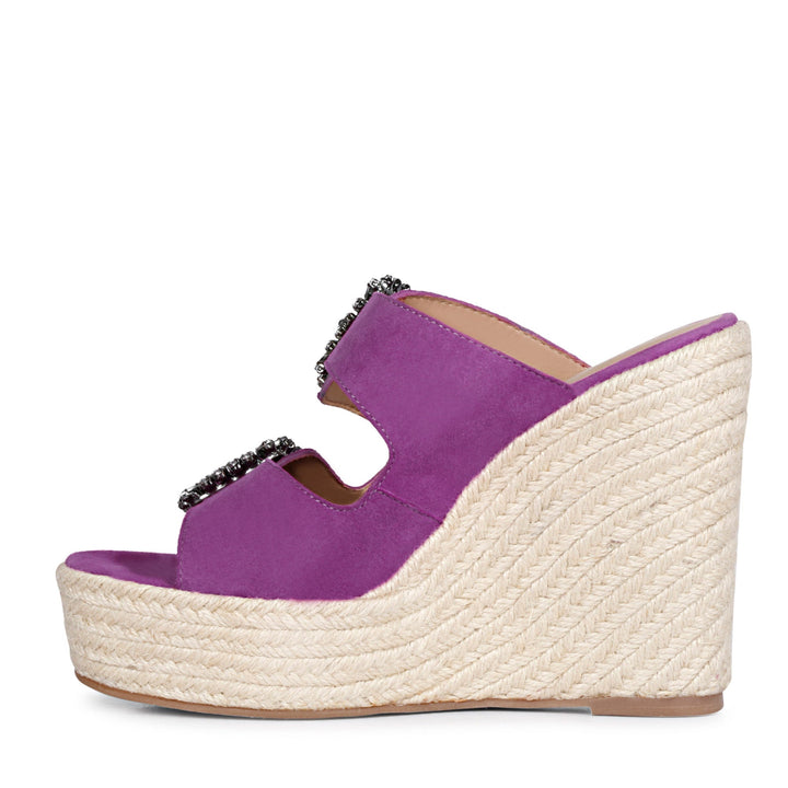 Saint Floriana Stone Embellished Purple Leather Wedges