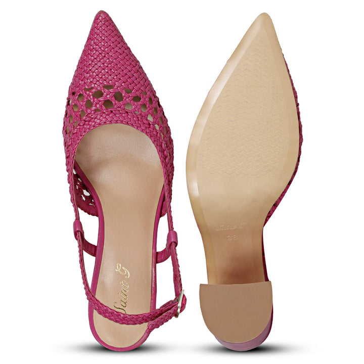 Saint Malea Hot Pink Hand Woven Leather Block Heels