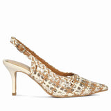 Saint Tamia Tan & Platin Hand Woven Leather Pumps