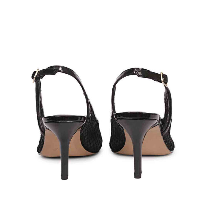 Saint Katy Black Leather & Premium Net Slingback Pumps