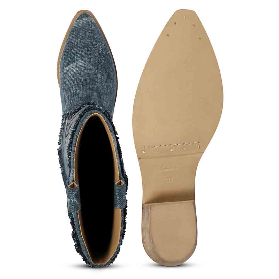 Saint Aria Denim Stitched Leather Calf Boots
