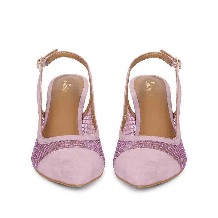 Saint Katy Lilac Leather & Premium Net Slingback Pumps