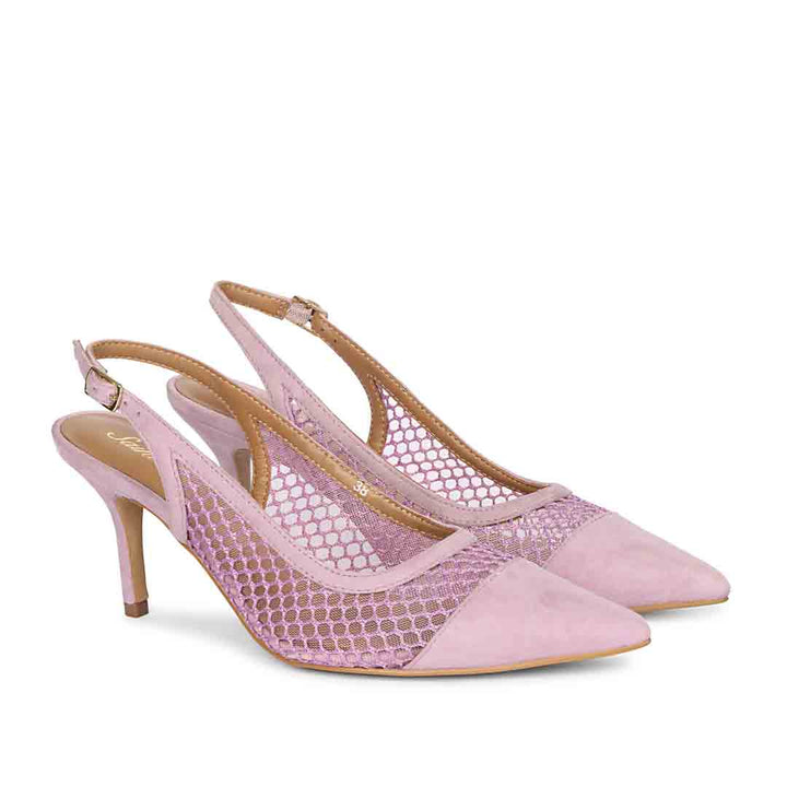 Saint Katy Lilac Leather & Premium Net Slingback Pumps