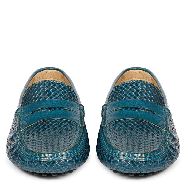 Saint Liana Blue Woven Leather Loafers