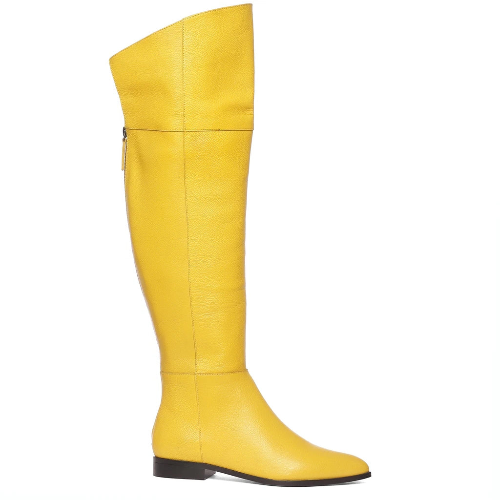 Saint Grace Yellow Leather Above The Knee Boots – SaintG UK