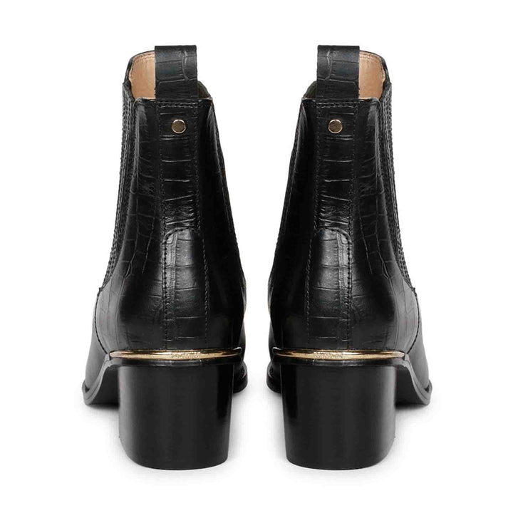 Saint Ilaria Black Croco Print Leather Ankle Boots