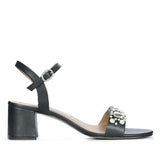 Saint Ella Stones Embellished Black Leather Block Heels