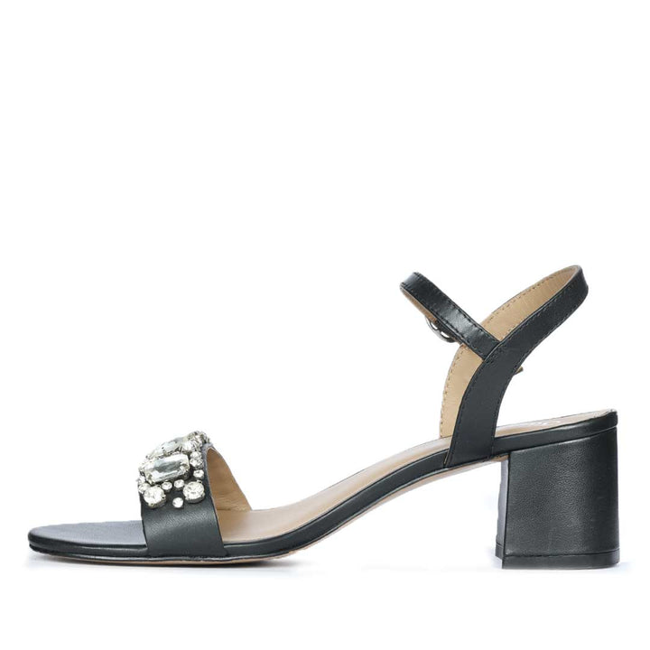 Saint Ella Stones Embellished Black Leather Block Heels