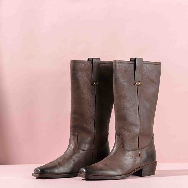 Saint Valery Brown Leather Cowboy Calf Boots