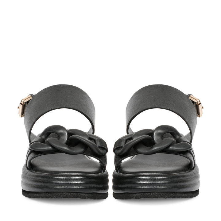 Saint Joelle Link Chain Embellished Black Leather Platform Sandals