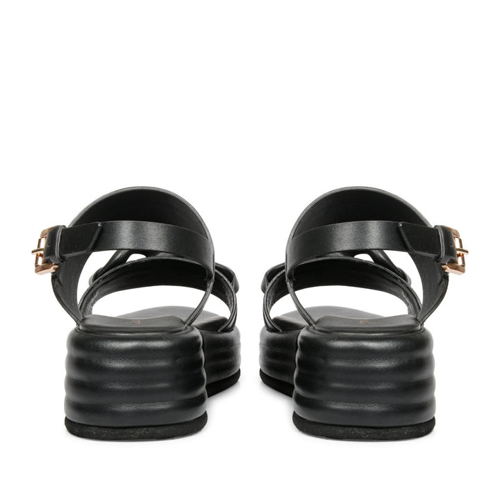 Saint Joelle Link Chain Embellished Black Leather Platform Sandals