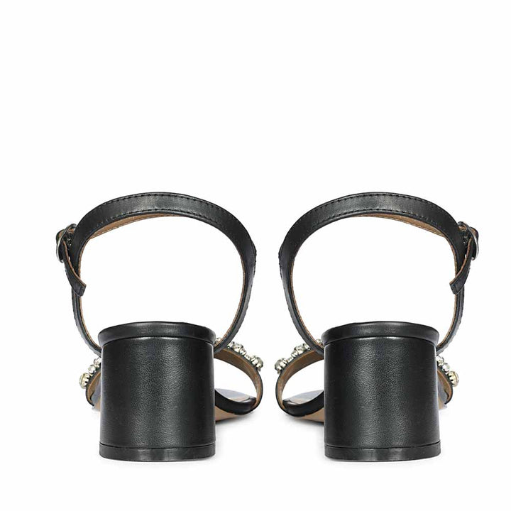 Saint Ella Stones Embellished Black Leather Block Heels