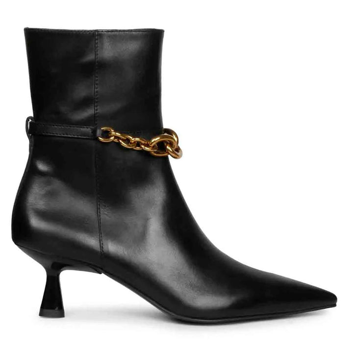 Saint Peony Chain Embellished Black Ankle boots
