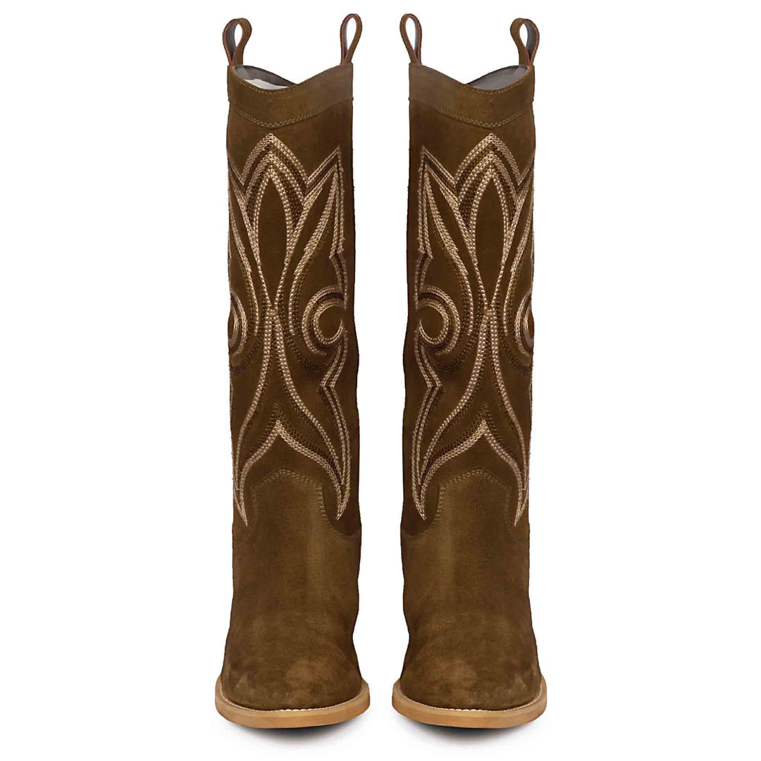 Saint Martina Khaki Stitched Leather Handcrafted Cowboy Boots