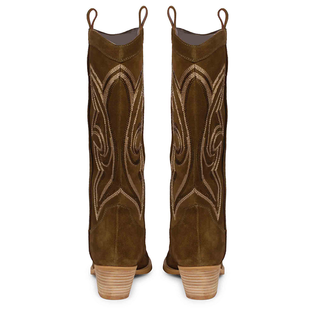 Saint Martina Khaki Stitched Leather Handcrafted Cowboy Boots