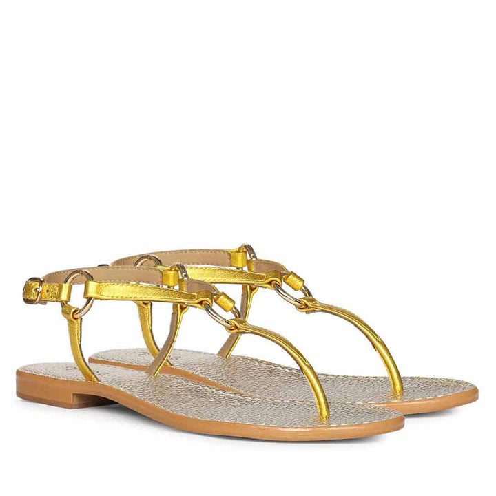 Saint Coretta O-Ring Yellow Metallic Leather Sandals