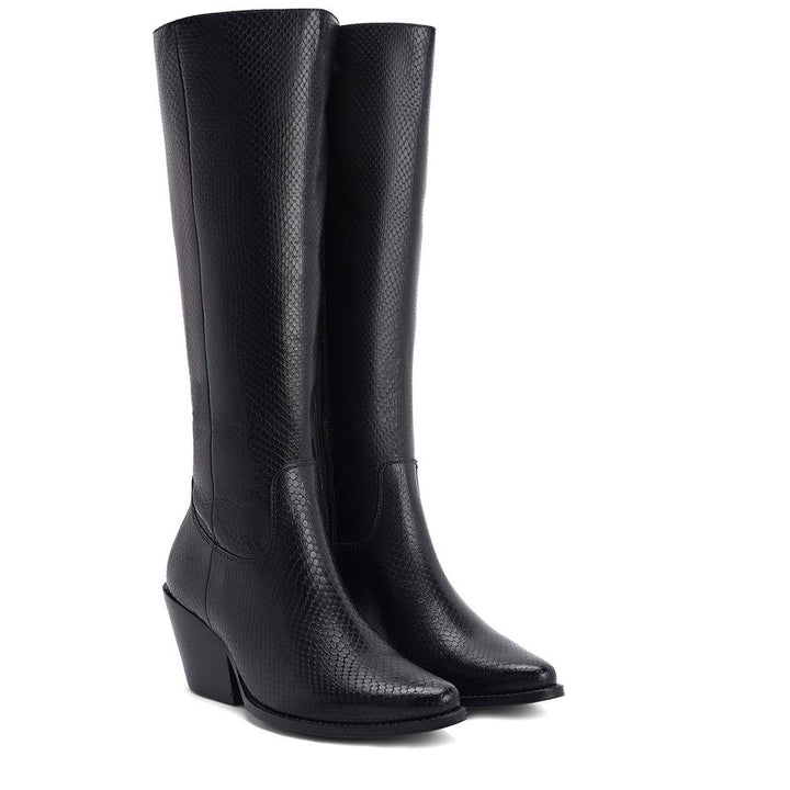 Saint Clochette Snake Embossed Black Leather Knee High Boots