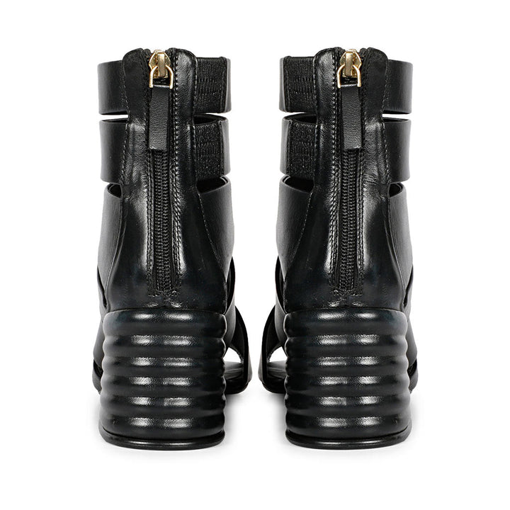 Saint Elena Black Leather Handcrafted Strappy Block Heels