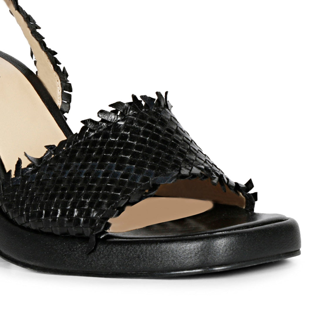 Saint Hannah Black Woven Leather Block Heels