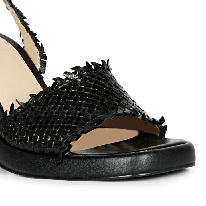 Saint Hannah Black Woven Leather Block Heels
