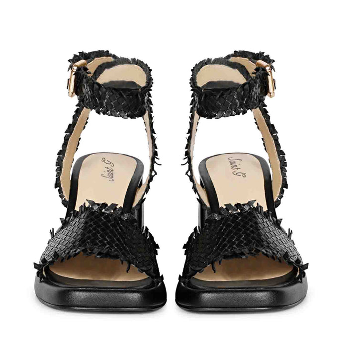Saint Hannah Black Woven Leather Block Heels