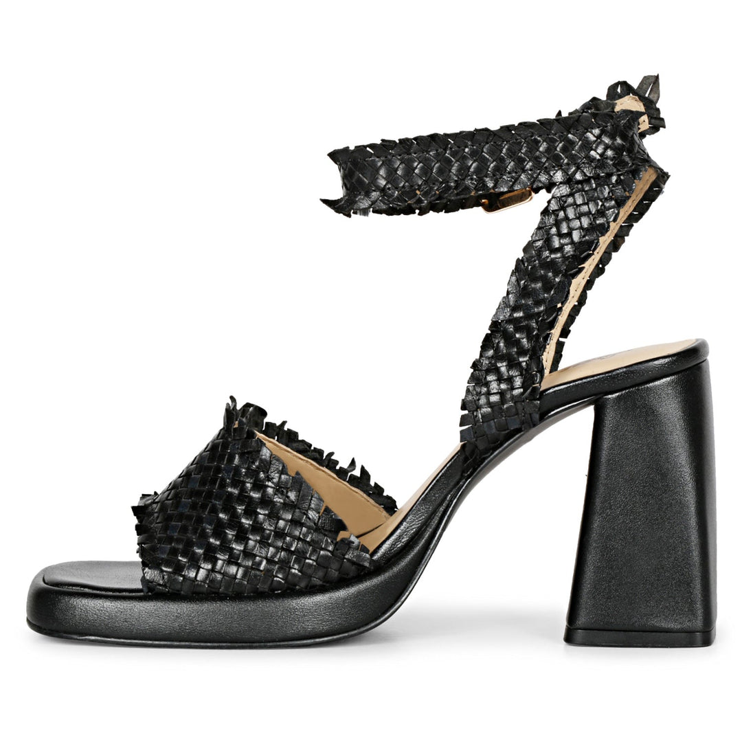 Saint Hannah Black Woven Leather Block Heels