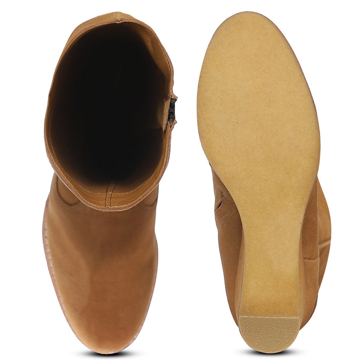 Saint Carina Camel Suede Leather Knee High Wedge Heel boots