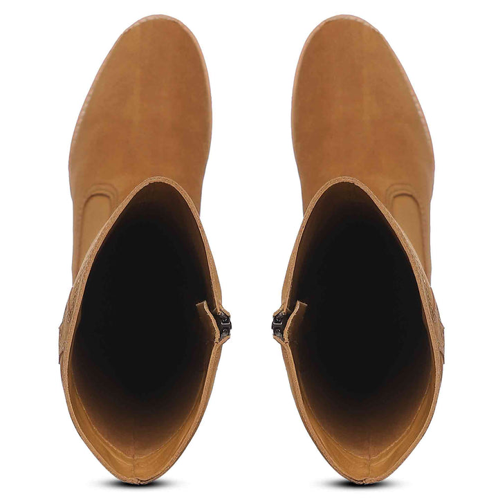 Saint Carina Camel Suede Leather Knee High Wedge Heel boots