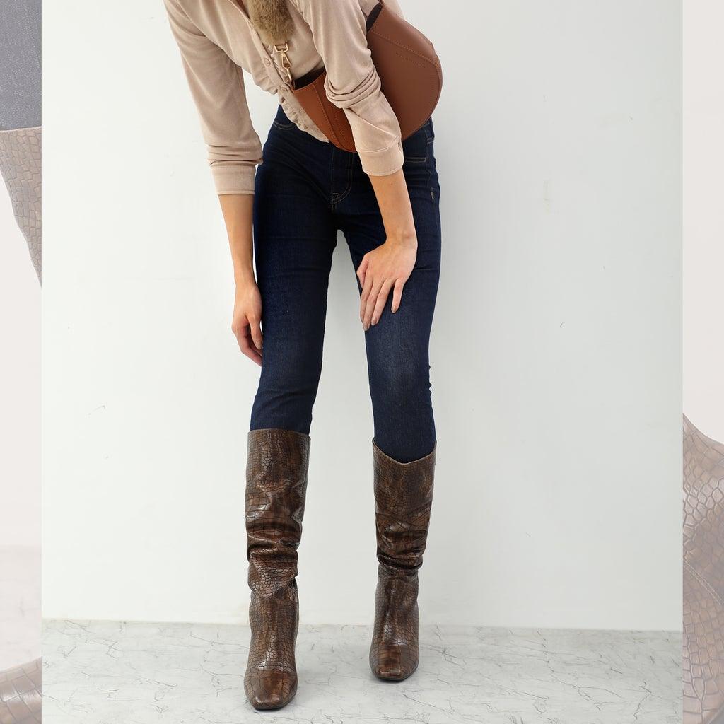 Saint Emily Brown Vegan Leather Knee High Boots - SaintG UK