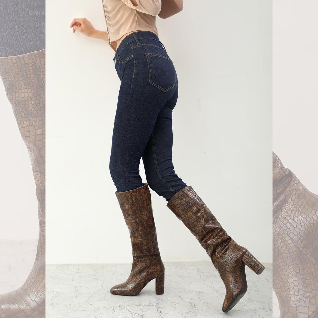 Saint Emily Brown Vegan Leather Knee High Boots - SaintG UK