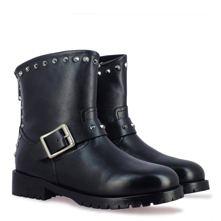 Saint Adelina Metal Studded Black Leather Ankle Boots - SaintG UK