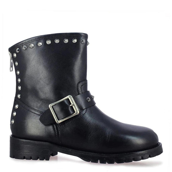 Saint Adelina Metal Studded Black Leather Ankle Boots - SaintG UK