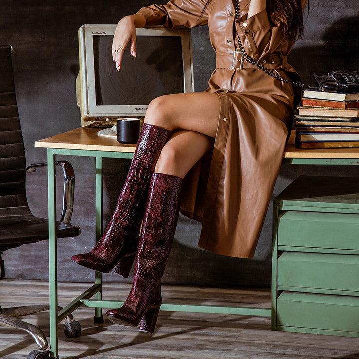 Saint Emily Burgundy Vegan Leather Knee High Boots