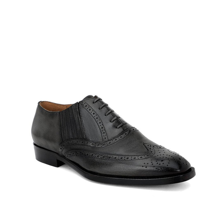Saint Vincenzo Grey Leather Square Toe Lace Up Décor Shoes - SaintG UK