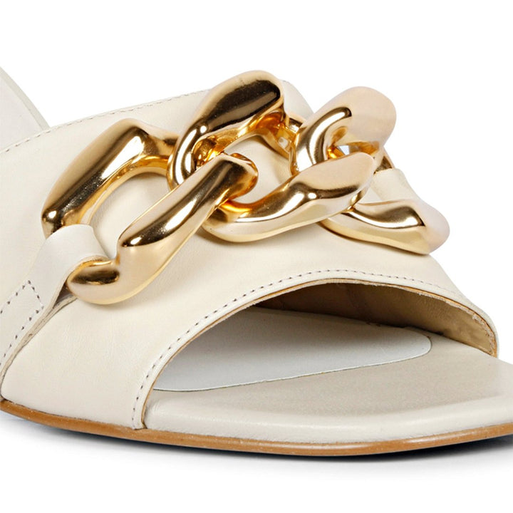 Saint Melissa Off White Leather Metal Chain Embellished Heels