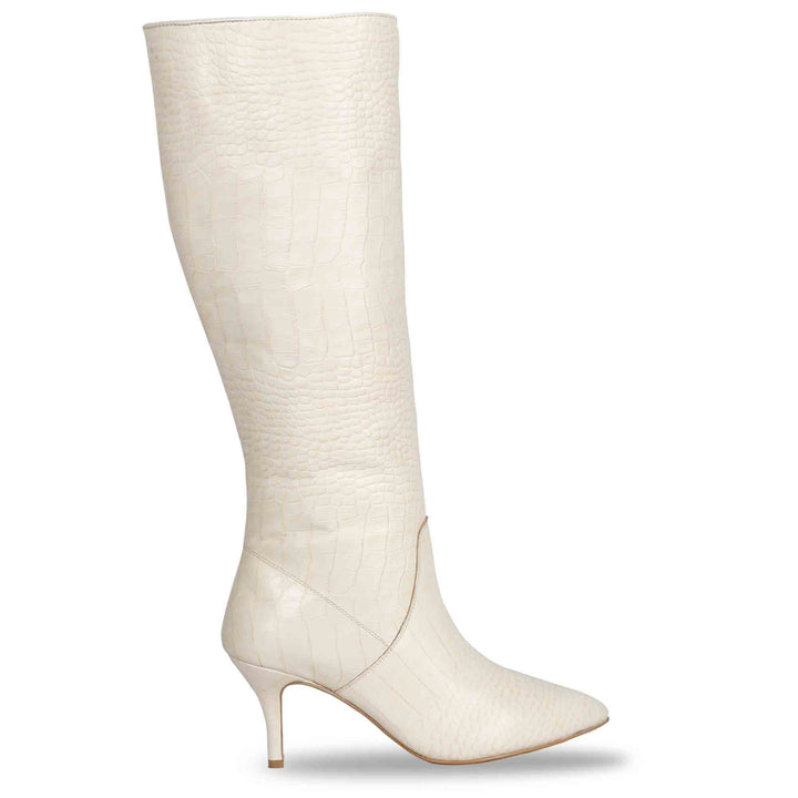 Saint Adella Croc Embossed Off White Leather Long Boots