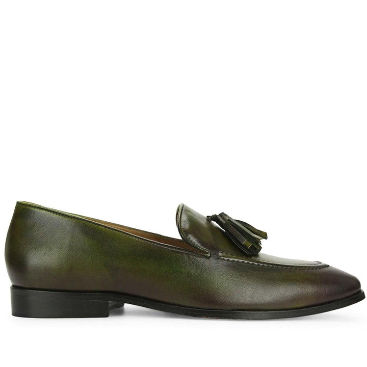 Saint Valentin Olive Leather Men's Tassel Moccasin Shoes - SaintG UK