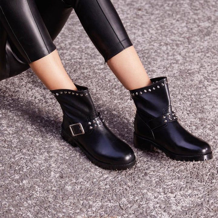 Saint Adelina Metal Studded Black Leather Ankle Boots - SaintG UK