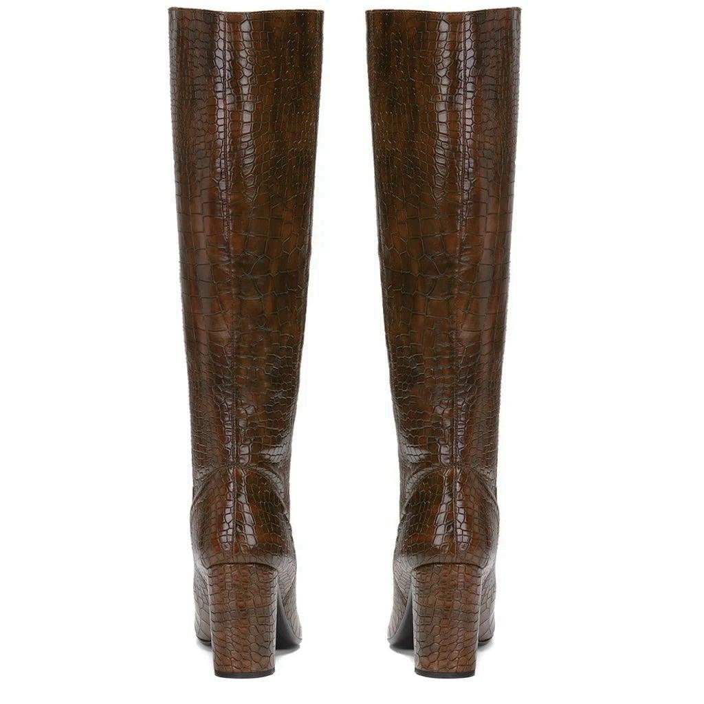 Saint Emily Brown Vegan Leather Knee High Boots - SaintG UK