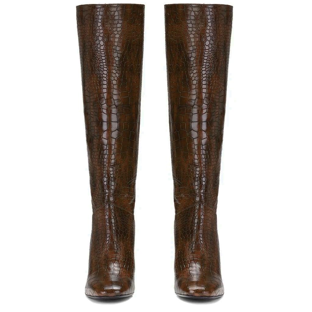 Saint Emily Brown Vegan Leather Knee High Boots - SaintG UK