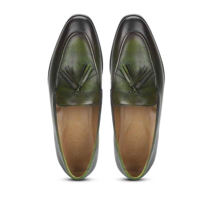 Saint Valentin Olive Leather Men's Tassel Moccasin Shoes - SaintG UK