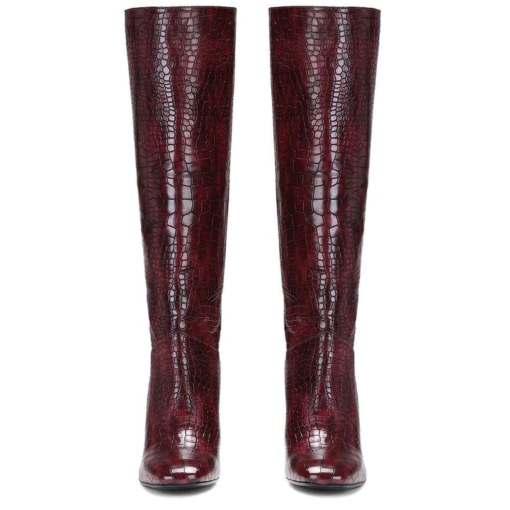 Saint Emily Burgundy Vegan Leather Knee High Boots - SaintG UK