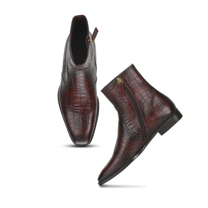Saint Umberto Brown croco Embossed Two Color Toned Leather High Ankle Boot - SaintG UK