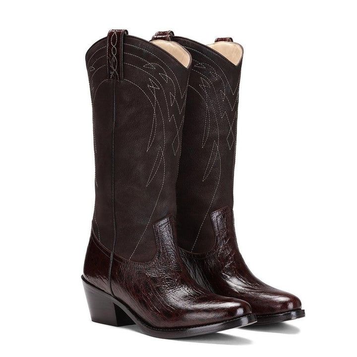 Saint Trinity Brown Patent Leather cowboy Calf Boots - SaintG UK