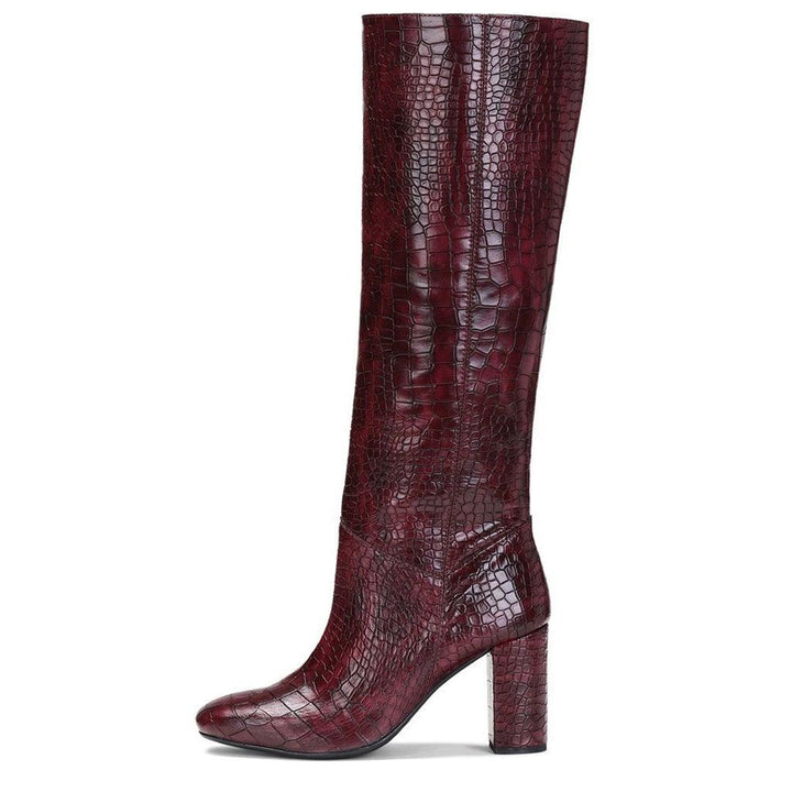 Saint Emily Burgundy Vegan Leather Knee High Boots - SaintG UK