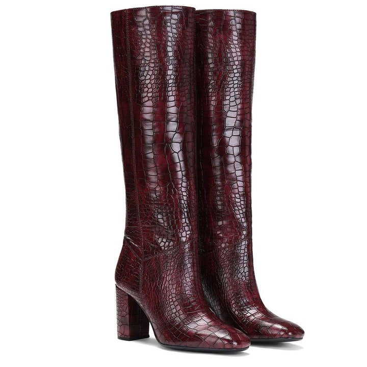 Saint Emily Burgundy Vegan Leather Knee High Boots - SaintG UK