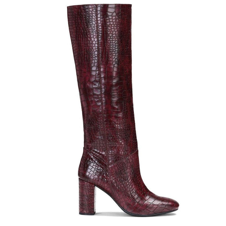 Saint Emily Burgundy Vegan Leather Knee High Boots - SaintG UK