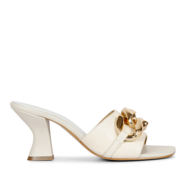 Saint Melissa Off White Leather Metal Chain Embellished Heels