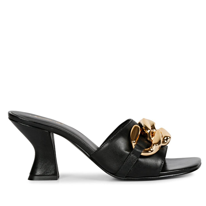 Saint Melissa Black Leather Metal Chain Embellished Heels