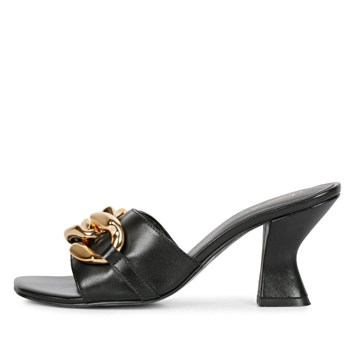 Saint Melissa Black Leather Metal Chain Embellished Heels